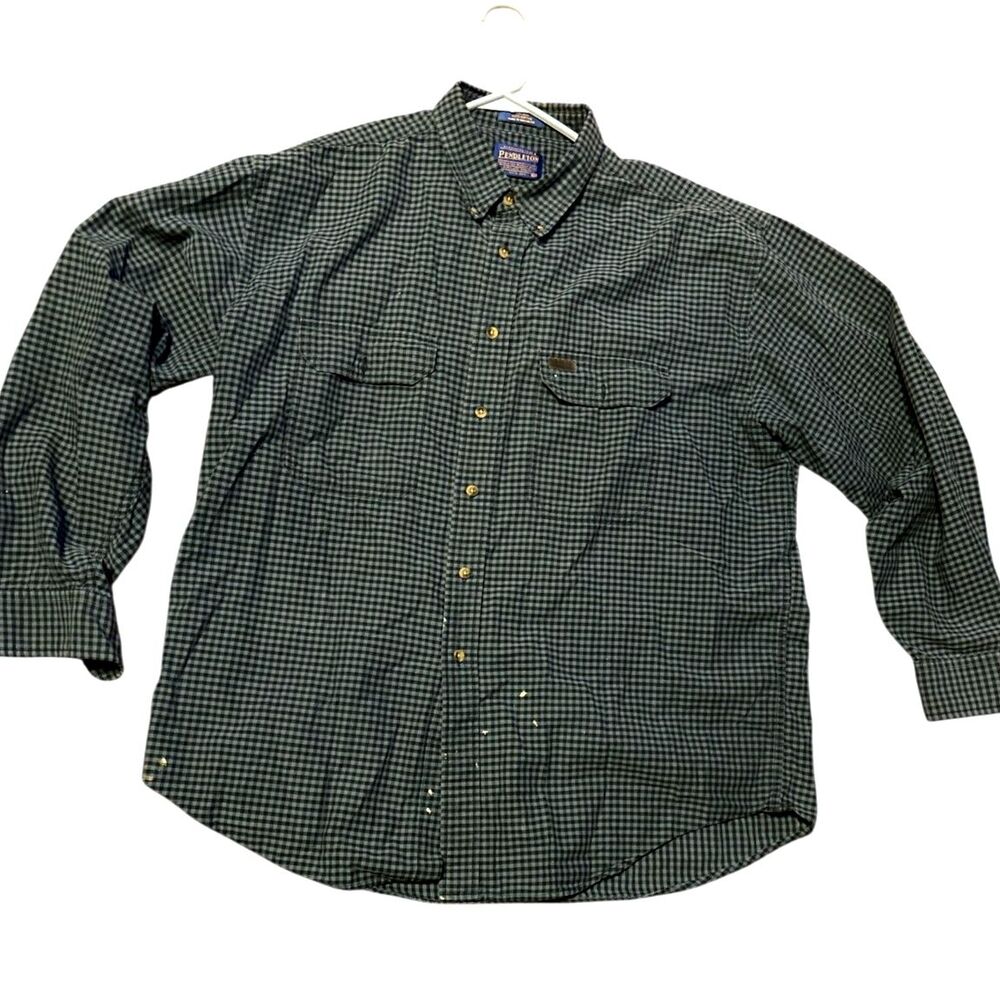Pendleton Men’s Long Sleeve Button Up Dress Shirt X Large Blue Plaid RN# 29685